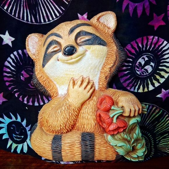 Vintage Homco Wall Hangings Woodland Chipmunk And Raccoon 1977 Dart Plastic - Picture 8 of 16